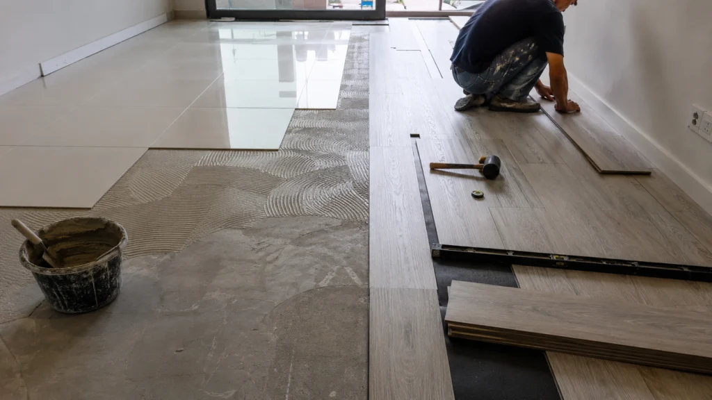 Flooring Installation Singapore HDB Apartment Professional flooring installation in Singapore HDB apartment with vinyl plank flooring and porcelain tiles