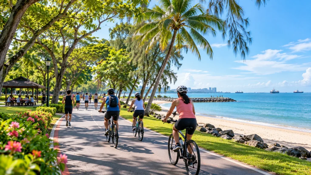 Cycling at East Coast Park Singapore Cycling at East Coast Park Singapore along the scenic coastal path