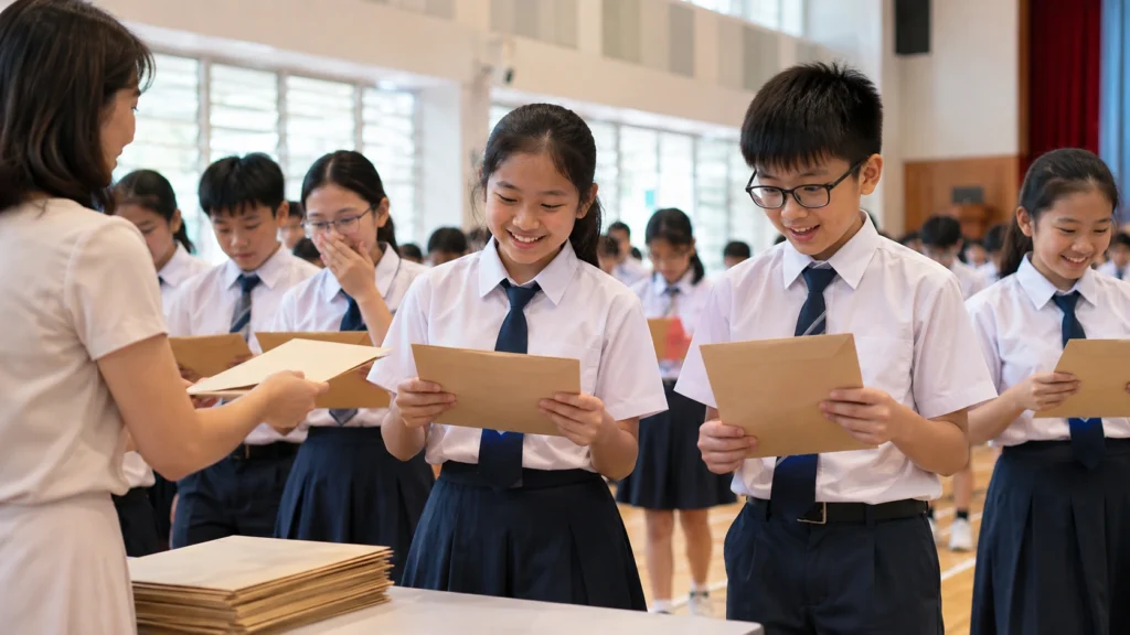 PSLE Results 2022 Singapore Results Day PSLE Results 2022 Singapore Primary 6 students receiving their examination results at school