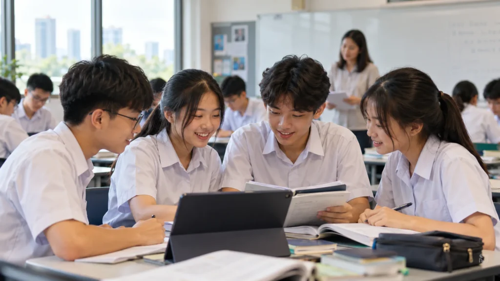 Singapore Secondary School Students in Classroom Singapore secondary school students studying together in a modern classroom