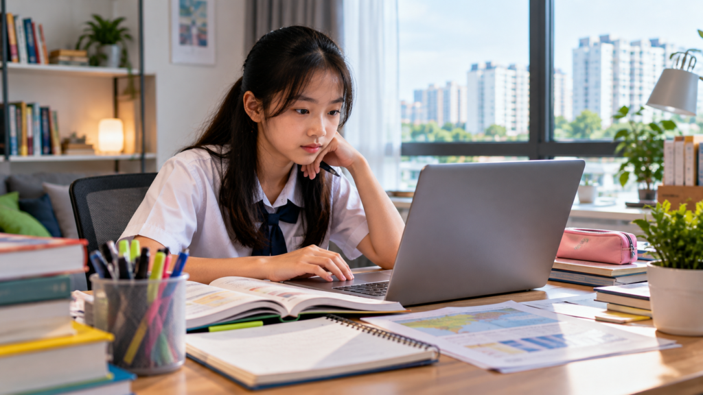 Secondary School Cut-Off Point 2024 Singapore Singapore student and parent reviewing PSLE results and comparing secondary school options
