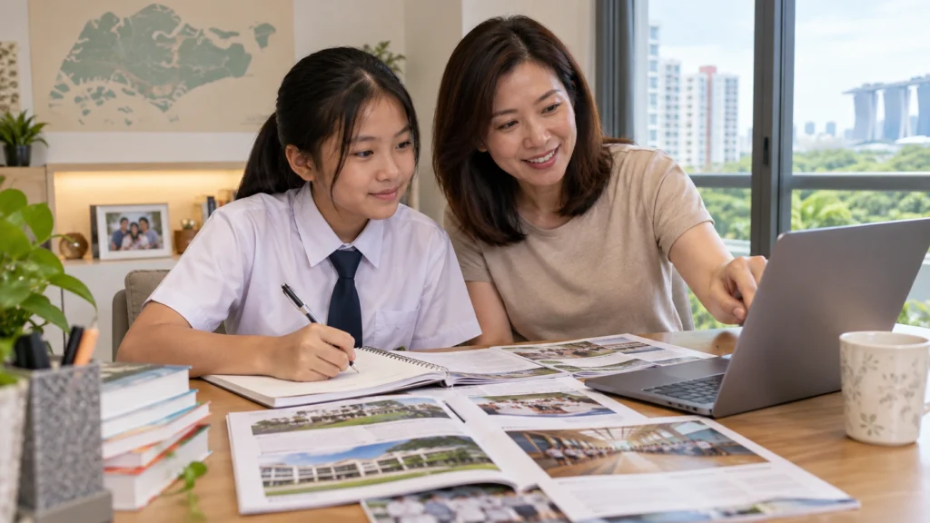 Secondary School Options Singapore Singapore primary school graduate and parent comparing secondary school options after PSLE.