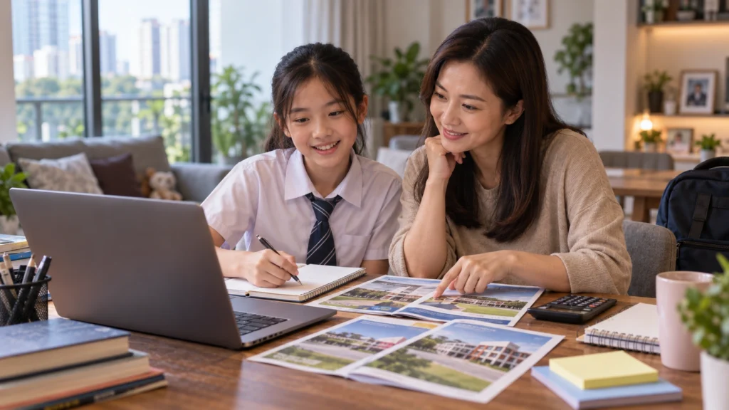 Choosing a Secondary School After PSLE Results Singapore student and parent researching secondary school choices together after receiving PSLE results.